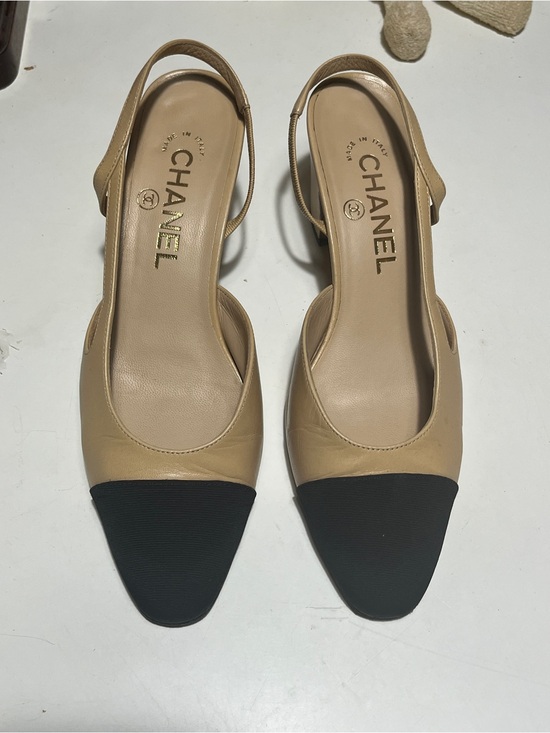 CHANEL Shoes - CHANEL Beige and Black Two-Tone Slingback Mules